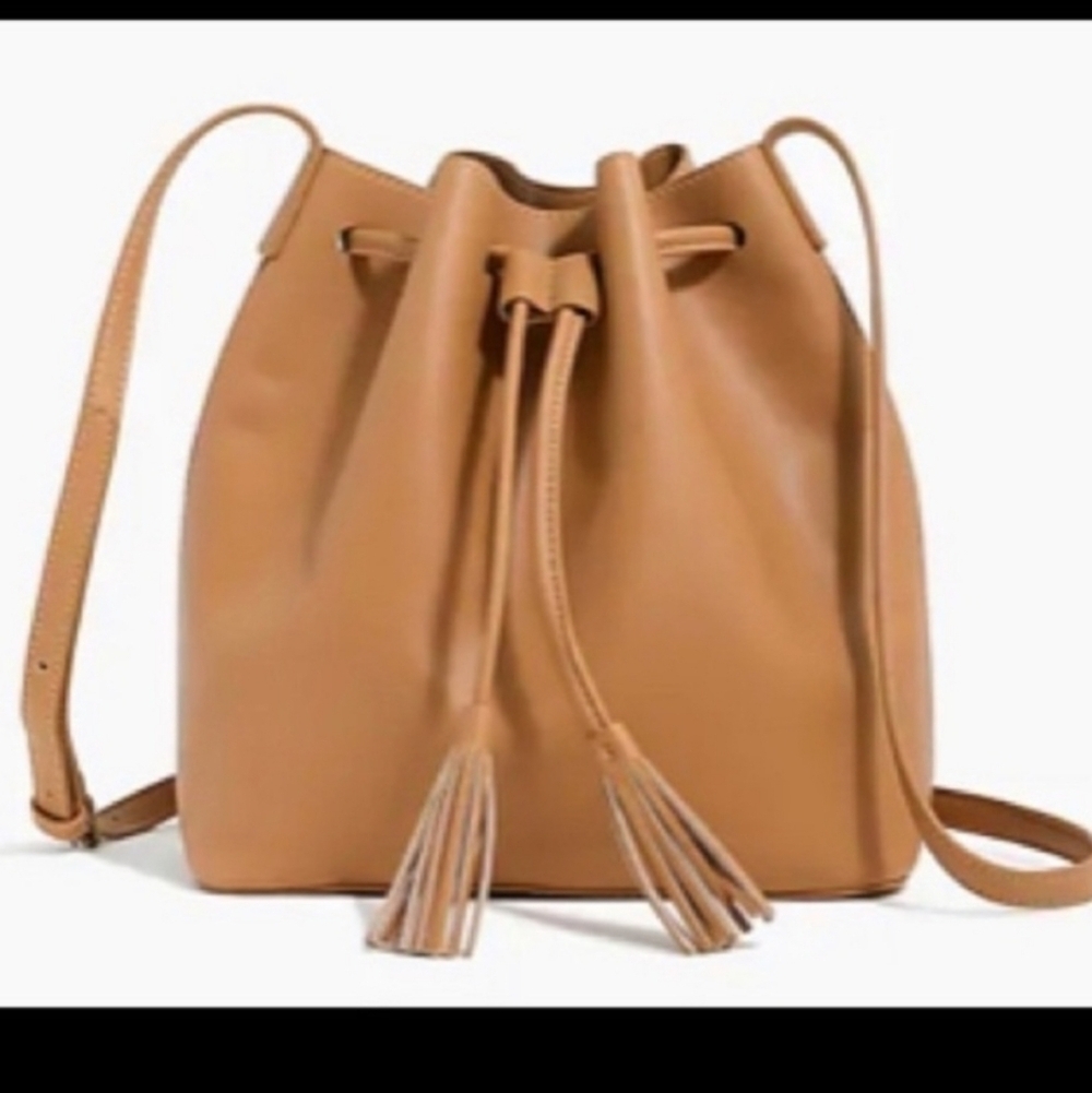 J.CREW Faux Leather Tassel Bucket Bag Tan.– Like New